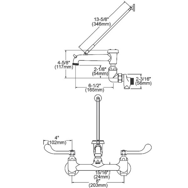 Elkay LK940BR07T4S 8" Centerset Wall Mount Faucet 7" Bucket Hook Spt 4" Wristblade Handles 1/2" Offset Inlets+Stop Rough Chrome