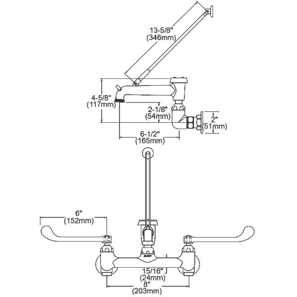 Elkay LK940BR07T6H 8" Centerset Wall Mount Faucet with 7" Bucket Hook Spt 6" Wristblade Handles 1/2" Offset Inlets Rough Chrome