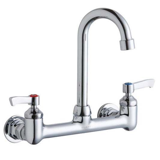 Elkay LK940GN04L2H Scrub/Handwash 8" Centerset Wall Mount Faucet with 4" Gooseneck Spout 2" Lever Handles 1/2" Offset Inlets