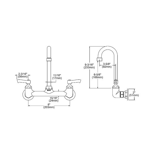 Elkay LK940GN04L2H Scrub/Handwash 8" Centerset Wall Mount Faucet with 4" Gooseneck Spout 2" Lever Handles 1/2" Offset Inlets