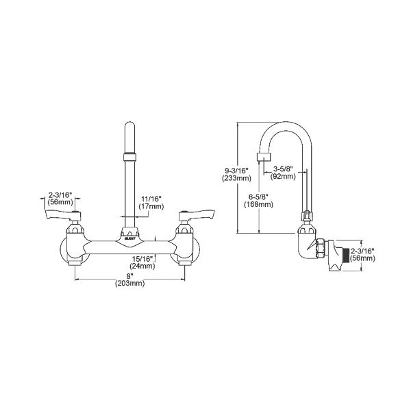 Elkay LK940GN04L2S Scrub/Handwash 8" Centerset Wall Mount Faucet with 4" Gooseneck Spout 2" Lever Handles 1/2" Offset Inlets+Stop