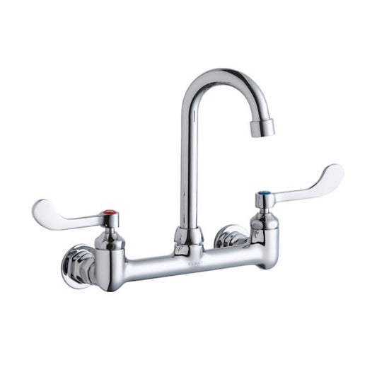 Elkay LK940GN04T4H Scrub/Handwash 8" Centerset Wall Mount Faucet w/4" Gooseneck Spout 4" Wristblade Handles 1/2" Offset Inlet