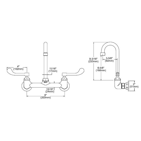 Elkay LK940GN04T4H Scrub/Handwash 8" Centerset Wall Mount Faucet w/4" Gooseneck Spout 4" Wristblade Handles 1/2" Offset Inlet