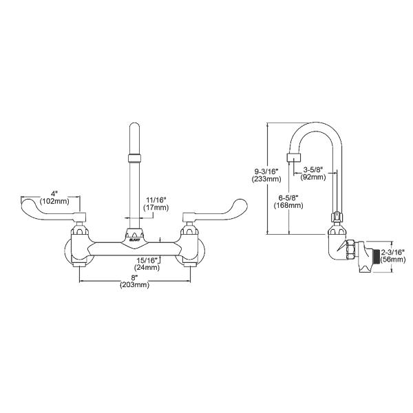 Elkay LK940GN04T4S Scrub/Handwash 8" Centerset Wall Mount Faucet with 4" Gooseneck Spout 4in Wristblade Handle 1/2" Offset Inlets+Stop