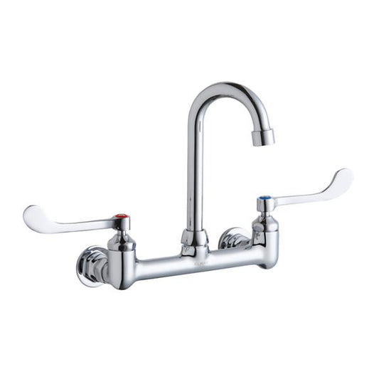 Elkay LK940GN04T6H Scrub/Handwash 8" Centerset Wall Mount Faucet w/4" Gooseneck Spout 6" Wristblade Handles 1/2" Offset Inlet