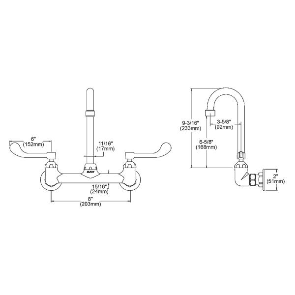 Elkay LK940GN04T6H Scrub/Handwash 8" Centerset Wall Mount Faucet w/4" Gooseneck Spout 6" Wristblade Handles 1/2" Offset Inlet