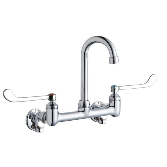 Elkay LK940GN04T6S Scrub/Handwash 8" Centerset Wall Mount Faucet w/4" Gooseneck Spout 6" Wristblade Handle 1/2" Offset Inlets+Stop