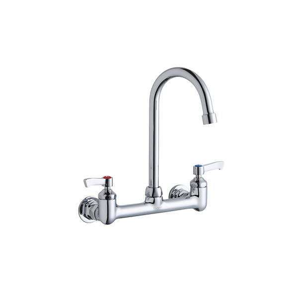 Elkay LK940GN05L2H Scrub/Handwash 8" Centerset Wall Mount Faucet with 5" Gooseneck Spout 2" Lever Handles 1/2" Offset Inlets