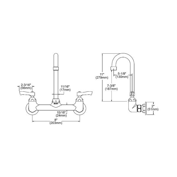 Elkay LK940GN05L2H Scrub/Handwash 8" Centerset Wall Mount Faucet with 5" Gooseneck Spout 2" Lever Handles 1/2" Offset Inlets