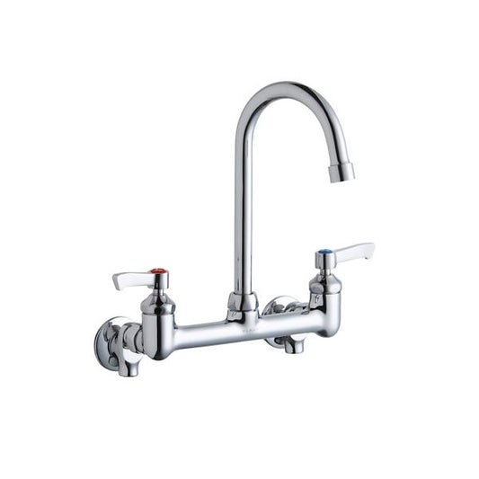 Elkay LK940GN05L2S Scrub/Handwash 8" Centerset Wall Mount Faucet with 5" Gooseneck Spout 2" Lever Handles 1/2" Offset Inlets+Stop