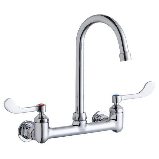 Elkay LK940GN05T4H Scrub/Handwash 8" Centerset Wall Mount Faucet w/5" Gooseneck Spout 4" Wristblade Handles 1/2" Offset Inlet