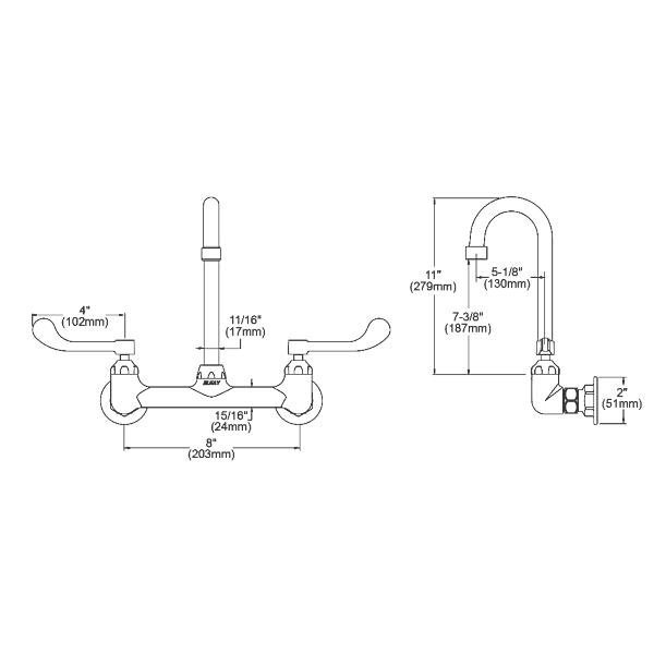 Elkay LK940GN05T4H Scrub/Handwash 8" Centerset Wall Mount Faucet w/5" Gooseneck Spout 4" Wristblade Handles 1/2" Offset Inlet