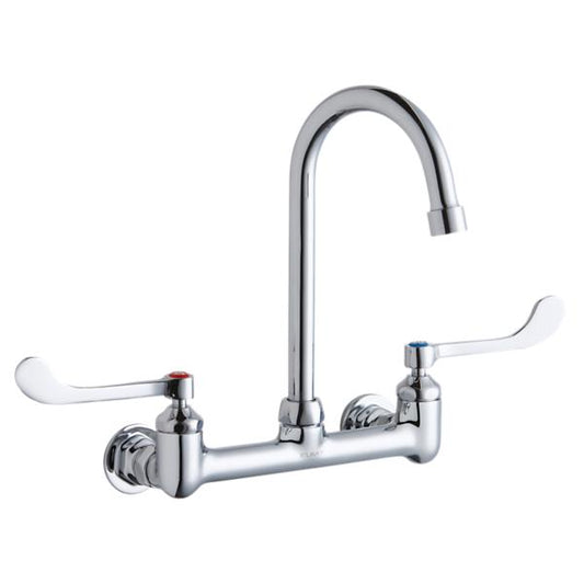 Elkay LK940GN05T6H Scrub/Handwash 8" Centerset Wall Mount Faucet w/5" Gooseneck Spout 6" Wristblade Handles 1/2" Offset Inlet