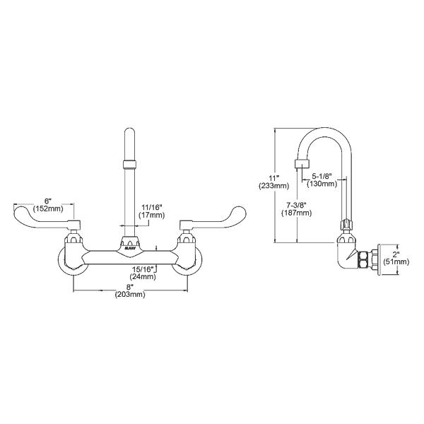 Elkay LK940GN05T6H Scrub/Handwash 8" Centerset Wall Mount Faucet w/5" Gooseneck Spout 6" Wristblade Handles 1/2" Offset Inlet