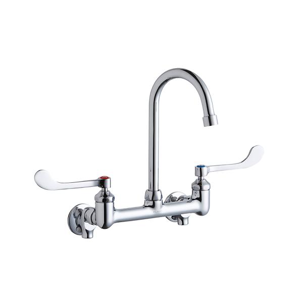 Elkay LK940GN05T6S Scrub/Handwash 8" Centerset Wall Mount Faucet w/5" Gooseneck Spout 6" Wristblade Handle 1/2" Offset Inlets+Stop