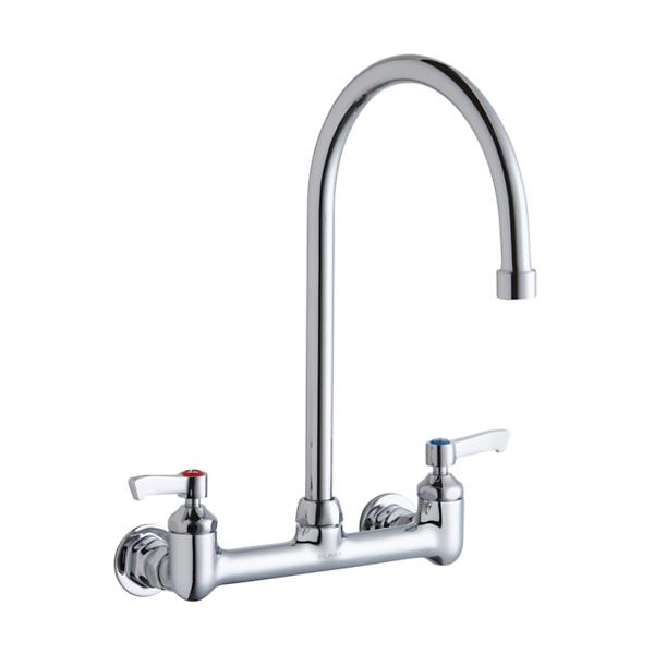 Elkay LK940GN08L2H Scrub/Handwash 8" Centerset Wall Mount Faucet with 8" Gooseneck Spout 2" Lever Handles 1/2" Offset Inlets