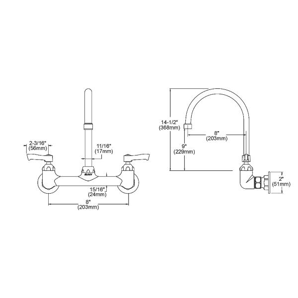 Elkay LK940GN08L2H Scrub/Handwash 8" Centerset Wall Mount Faucet with 8" Gooseneck Spout 2" Lever Handles 1/2" Offset Inlets