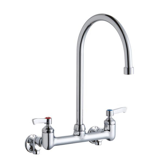 Elkay LK940GN08L2S Scrub/Handwash 8" Centerset Wall Mount Faucet with 8" Gooseneck Spout 2" Lever Handles 1/2" Offset Inlets+Stop