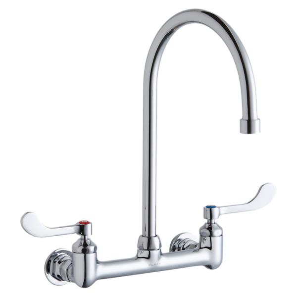 Elkay LK940GN08T4H Scrub/Handwash 8" Centerset Wall Mount Faucet w/8" Gooseneck Spout 4" Wristblade Handles 1/2" Offset Inlet