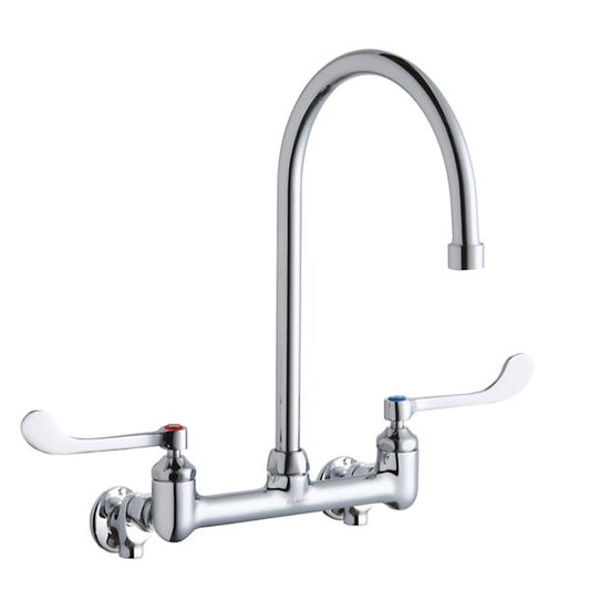 Elkay LK940GN08T6S Scrub/Handwash 8" Centerset Wall Mount Faucet w/8" Gooseneck Spout 6" Wristblade Handle 1/2" Offset Inlets+Stop