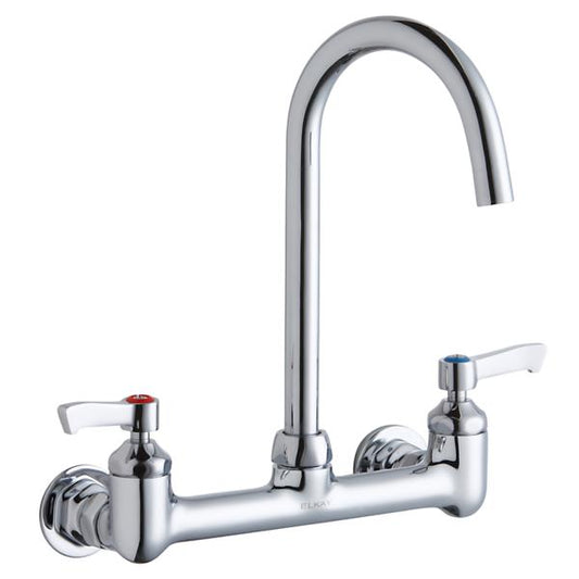 Elkay LK940LGN05L2H 8" Centerset Deck Mount Laminar Flow Faucet w/5" Gooseneck Spout 2in Lever Handles 1/2" Offset Inlet Chrome