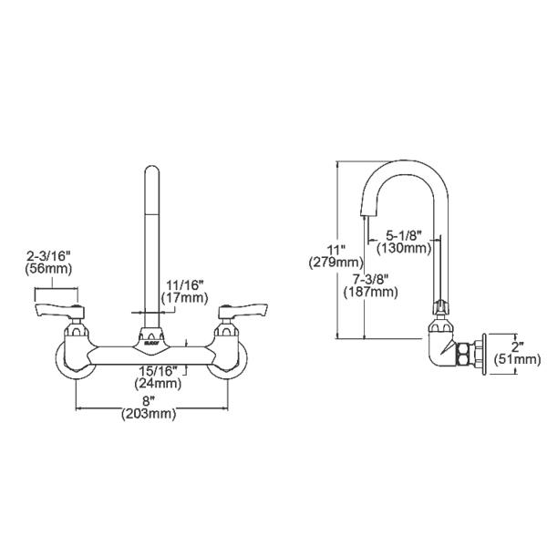 Elkay LK940LGN05L2H 8" Centerset Deck Mount Laminar Flow Faucet w/5" Gooseneck Spout 2in Lever Handles 1/2" Offset Inlet Chrome