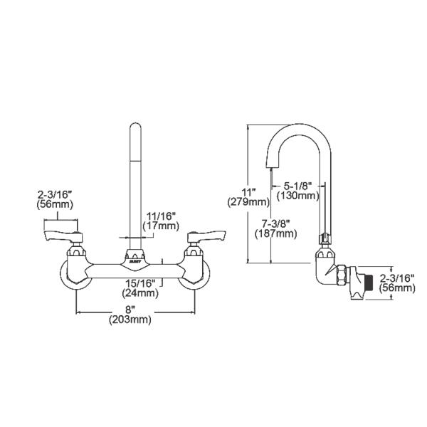 Elkay LK940LGN05L2S 8" Centerset Deck Mount Laminar Flow Faucet with 5" Gooseneck Spout 2" Lever Handles 1/2" Offset Inlets+Stop