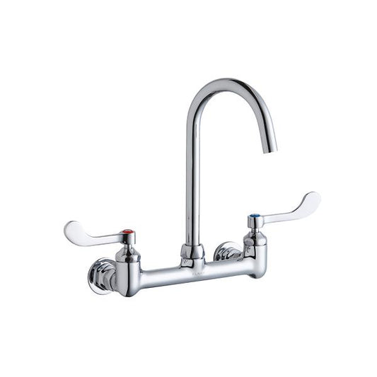 Elkay LK940LGN05T4H 8" Centerset Deck Mount Laminar Flow Faucet with 5" Gooseneck Spout 4" Wristblade Handles 1/2" Offset Inlets