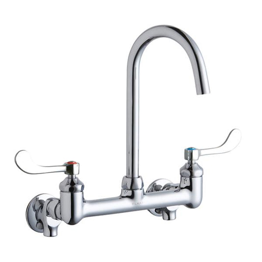 Elkay LK940LGN05T4S 8" Centerset Deck Mount Laminar Flow Faucet w/5" Gooseneck Spout 4" Wristblade Handles 1/2" Offset Inlets+Stop