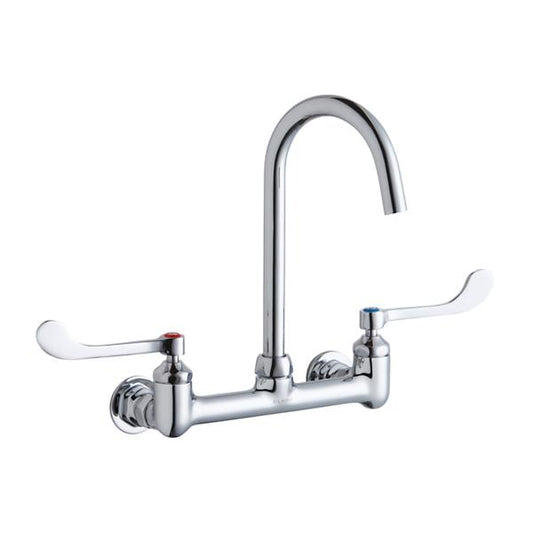 Elkay LK940LGN05T6H 8" Centerset Deck Mount Laminar Flow Faucet with 5" Gooseneck Spout 6" Wristblade Handles 1/2" Offset Inlets