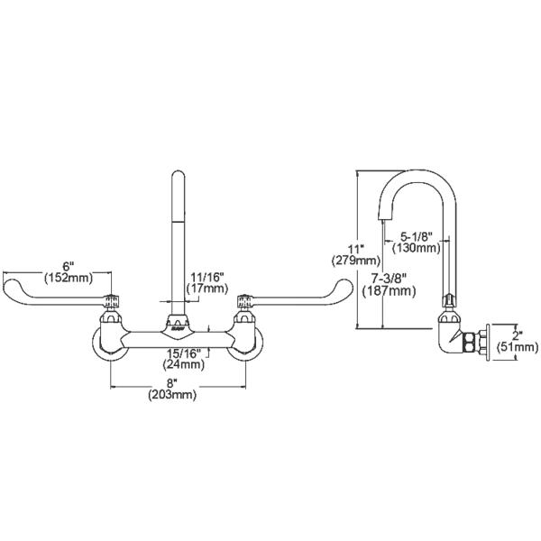 Elkay LK940LGN05T6H 8" Centerset Deck Mount Laminar Flow Faucet with 5" Gooseneck Spout 6" Wristblade Handles 1/2" Offset Inlets