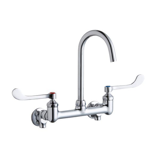 Elkay LK940LGN05T6S 8" Centerset Deck Mount Laminar Flow Faucet with 5" Gooseneck Spout 6in Wristblade Handles 1/2" Offset Inlets+Stop