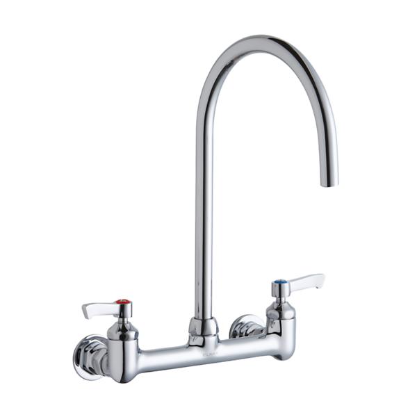 Elkay LK940LGN08L2H 8" Centerset Deck Mount Laminar Flow Faucet w/8" Gooseneck Spout 2in Lever Handles 1/2" Offset Inlet Chrome