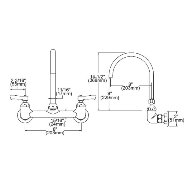 Elkay LK940LGN08L2H 8" Centerset Deck Mount Laminar Flow Faucet w/8" Gooseneck Spout 2in Lever Handles 1/2" Offset Inlet Chrome