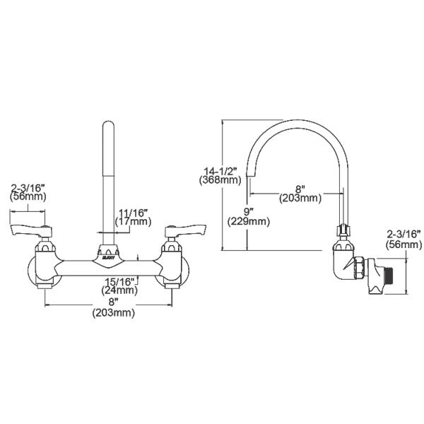 Elkay LK940LGN08L2S 8" Centerset Deck Mount Laminar Flow Faucet with 8" Gooseneck Spout 2" Lever Handles 1/2" Offset Inlets+Stop