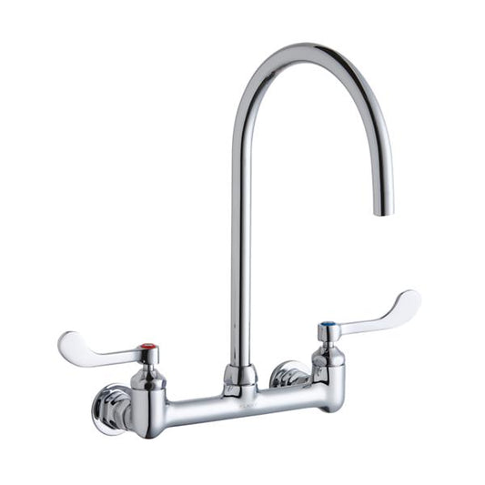 Elkay LK940LGN08T4H 8" Centerset Deck Mount Laminar Flow Faucet with 8" Gooseneck Spout 4" Wristblade Handles 1/2" Offset Inlets