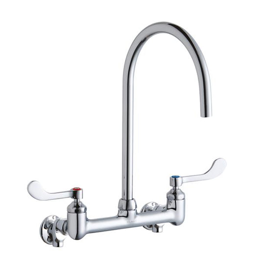 Elkay LK940LGN08T4S 8" Centerset Deck Mount Laminar Flow Faucet w/8" Gooseneck Spout 4" Wristblade Handles 1/2" Offset Inlets+Stop