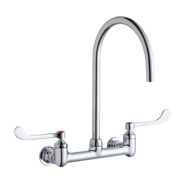 Elkay LK940LGN08T6H 8" Centerset Deck Mount Laminar Flow Faucet with 8" Gooseneck Spout 6" Wristblade Handles 1/2" Offset Inlets