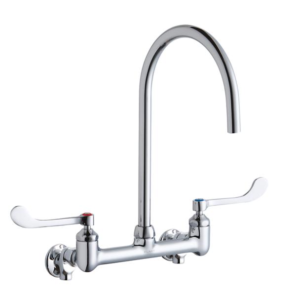 Elkay LK940LGN08T6S 8" Centerset Deck Mount Laminar Flow Faucet with 8" Gooseneck Spout 6" WristbladeHandle 1/2" Offset Inlets+Stop