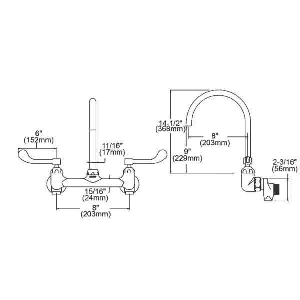 Elkay LK940LGN08T6S 8" Centerset Deck Mount Laminar Flow Faucet with 8" Gooseneck Spout 6" WristbladeHandle 1/2" Offset Inlets+Stop