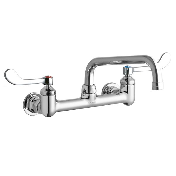 Elkay LK940TS08T4H Foodservice 8" Centerset Wall Mount Faucet with 8" Tube Spout 4" Wristblade Handles 1/2" Offset Inlet Chrome