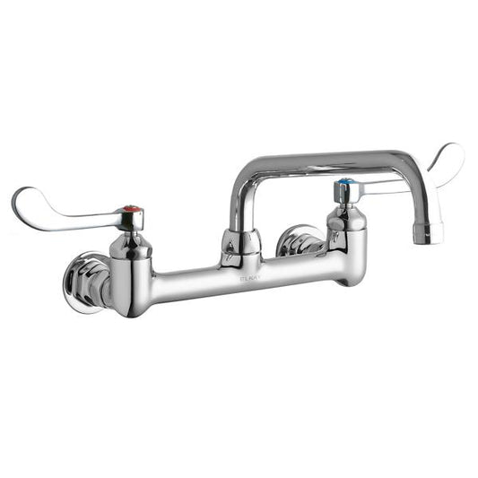 Elkay LK940TS08T4H Foodservice 8" Centerset Wall Mount Faucet with 8" Tube Spout 4" Wristblade Handles 1/2" Offset Inlet Chrome