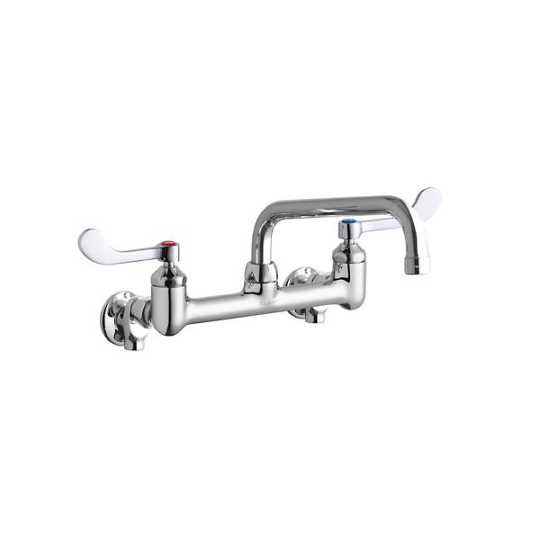 Elkay LK940TS08T4S Foodservice 8" Centerset Wall Mount Faucet with 8" Tube Spt 4" Wristblade Handles 1/2" Offset Inlets+Stop