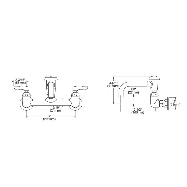 Elkay LK940VS07L2H Service/Utility 8" Centerset Wall Mount Faucet w/7" Vented Spout 2" Lever Handles 1/2" Offset Inlet Chrome