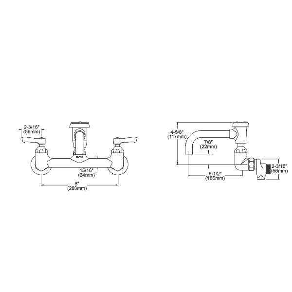 Elkay LK940VS07L2S Service/Utility 8" Centerset Wall Mount Faucet with 7" Vented Spout 2" Lever Handles 1/2" Offset Inlets+Stop