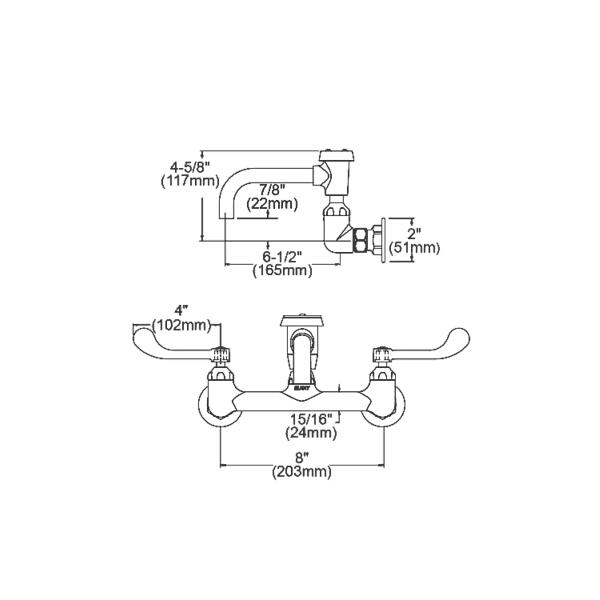 Elkay LK940VS07T4H Service/Utility 8" Centerset Wall Mount Faucet with 7" Vented Spout 4" Wristblade Handles 1/2" Offset Inlets