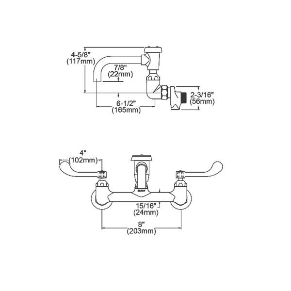 Elkay LK940VS07T4S Service/Utility 8" Centerset Wall Mount Faucet w/7" Vented Spt 4" Wristblade Handles 1/2" Offset Inlets+Stop