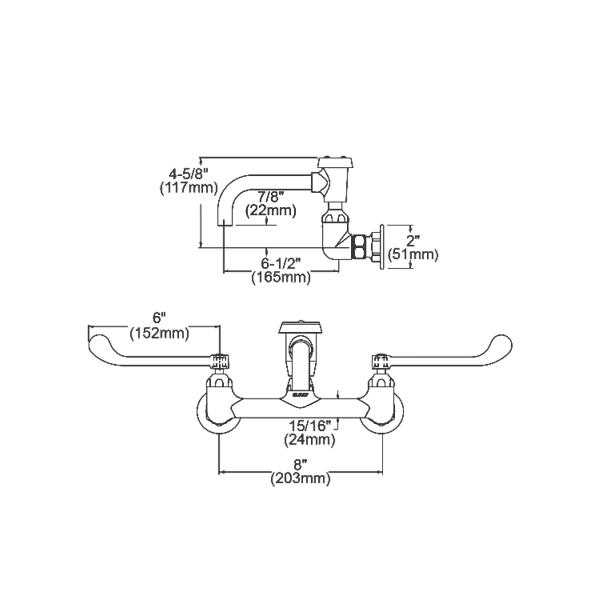 Elkay LK940VS07T6H Service/Utility 8" Centerset Wall Mount Faucet with 7" Vented Spout 6" Wristblade Handles 1/2" Offset Inlets