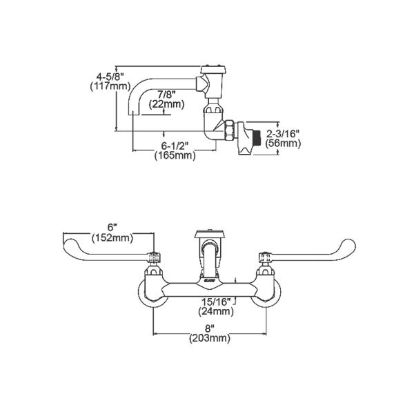 Elkay LK940VS07T6S Service/Utility 8" Centerset Wall Mount Faucet w/7" Vented Spt 6" Wristblade Handles 1/2" Offset Inlets+Stop