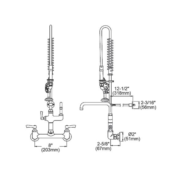 Elkay LK943AF10LC 8" Centerset Wall Mount Faucet 44" Flexible Hose with 1.2 GPM Spray Head + 10" Arc Tube Spout 2" Lever Handles